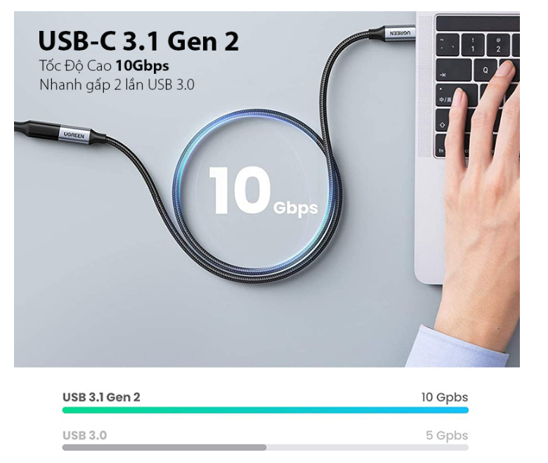 Cáp nối dài USB Type C 3.1 Gen 2 dài 1m Ugreen 30205 Chính Hãng