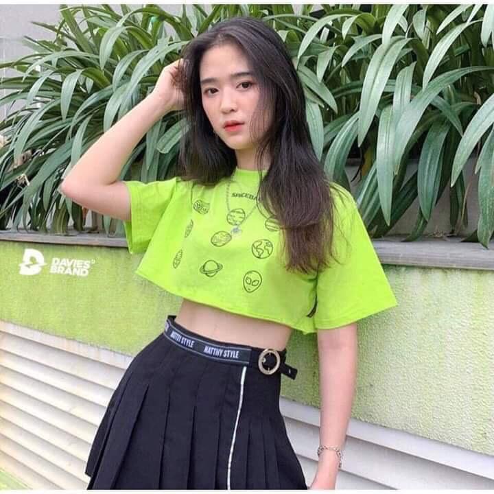 Áo croptop ,áo croptop nữ icon xanh chuối mẫu mới cực xinh