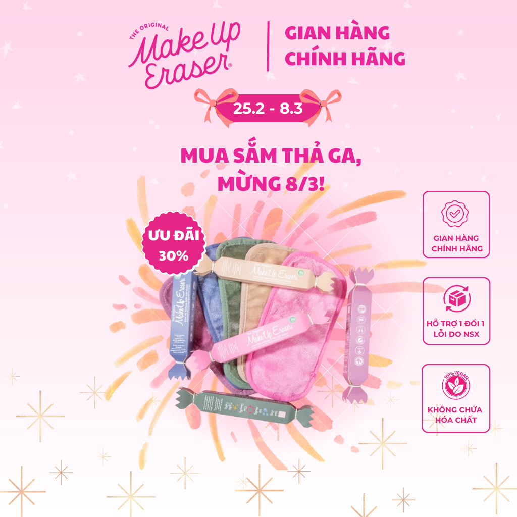 Khăn tẩy trang và tẩy da chết MakeUp Eraser siêu mềm mịn bản Wapped Up lễ hội