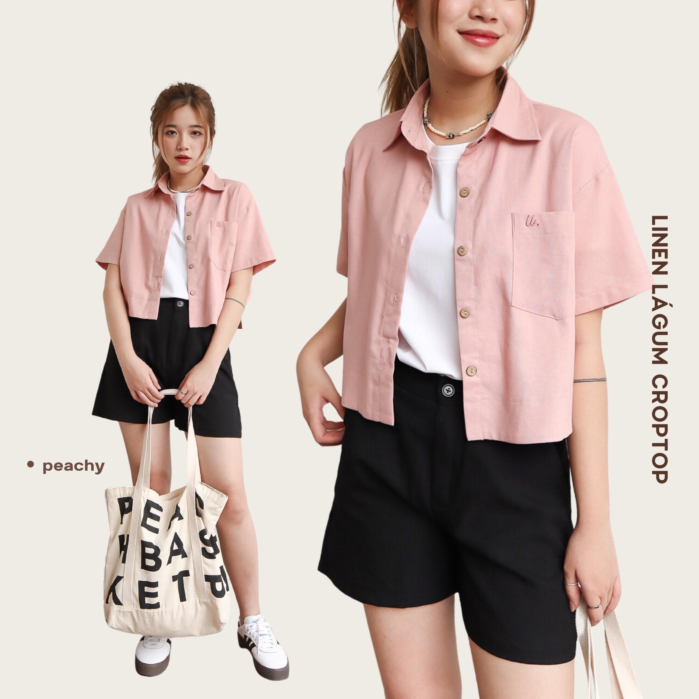 [Nhập LAZLOOK99 GIẢM 100K/500K] Áo sơ mi linen bột dáng lửng freesize - Lágum Croptop - by ufo.thebasic