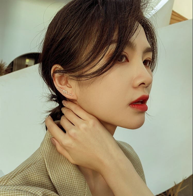 [HCM]Bông tai Bell Mew 2 dãy lệch hạt và đá thanh lịch - BT181