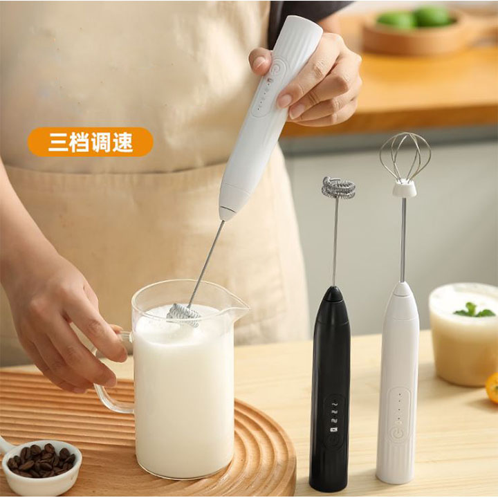 Convenient stainless steel 3-speed handheld coffee frother egg beater