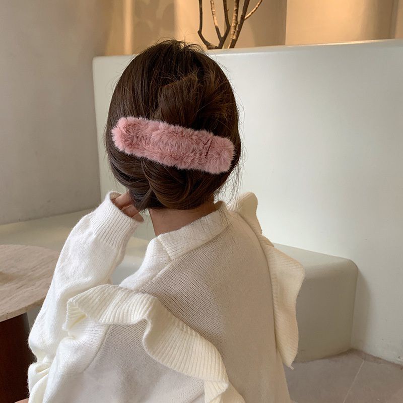 Kẹp Tóc Mỏ Vịt Cỡ Lớn Phối Lông Phong Cách Hàn Quốc Cho Nữ - loli