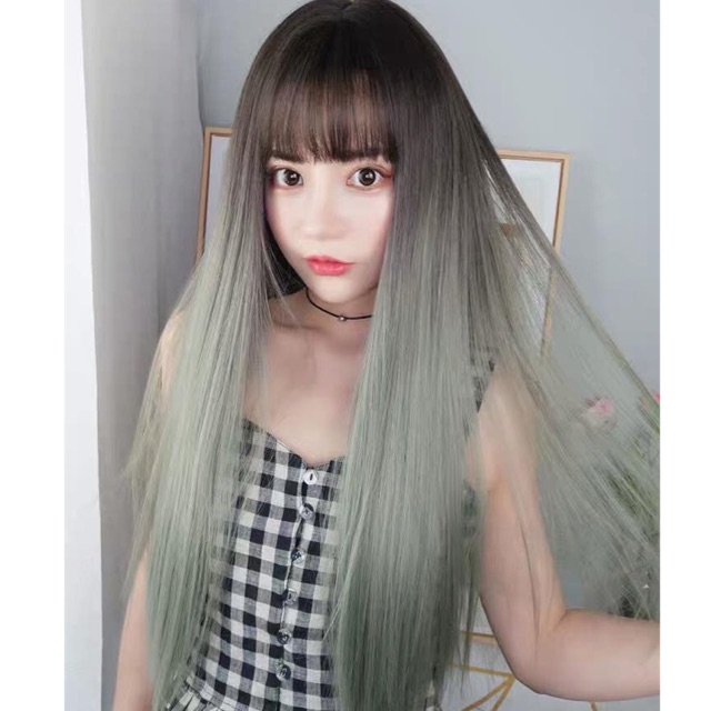 Tóc giả nữ cả đầu 🤡🤡-Tóc giả nguyên đầu thẳng omber khói