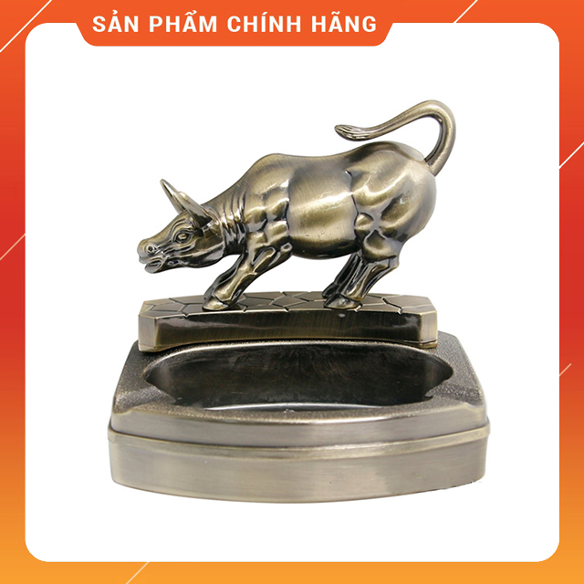 Vỏ Hộp Quẹt Bật Lửa Kiêm Gạt Tàn 2 Chức Năng Hình Con Trâu DH-8868 Màu Vàng Đồng Loại To (KHÔNG XĂNG KHÔNG GAS)