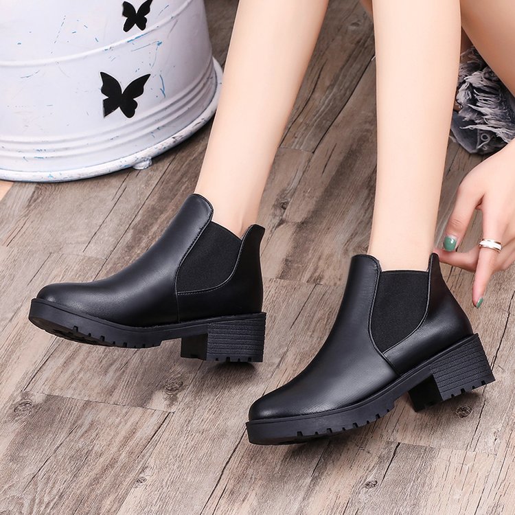 Bốt nữ chất da lỳ màu đe cổ chun co giãn tiện dụng đế 4p
