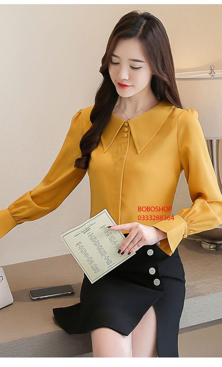 [HCM]Áo Sơ Mi Cổ Sen 3 Nút