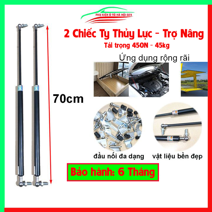 Bộ 2 ty thủy lực, ben hơi dài 70cm chịu lực 450N-45kg/1 cây chống nắp capo, cốp ô tô, cánh cửa công nghiệp trợ nâng, trợ lực tốt