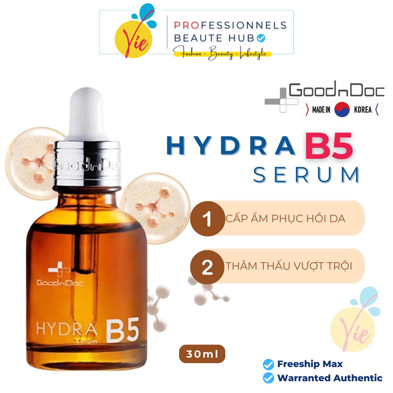Serum dưỡng ẩm, hỗ trợ phục hồi da goodndoc hydra b5 serum 30ml