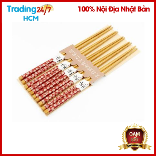 Bộ 5 đũa mẫu hoa đỏ nội địa Nhật Bản
