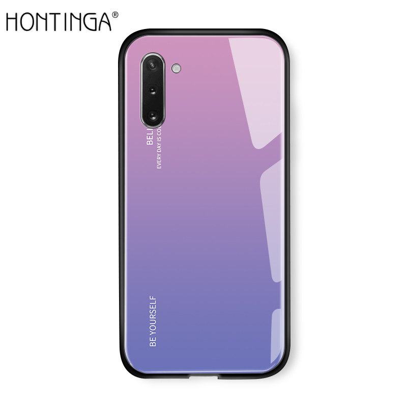 Hontinga For Samsung Note 10 Case Luxury Aurora Rainbow Casing Gradient Series Case Shockproof Tempered Glass Phone Cases Back Cover