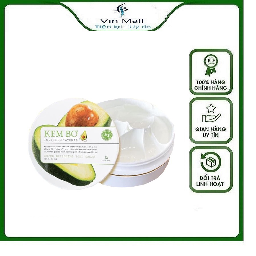 Kem dưỡng body bơ x2 lá organic dưỡng da trắng - chất kem sữa chua, mịn