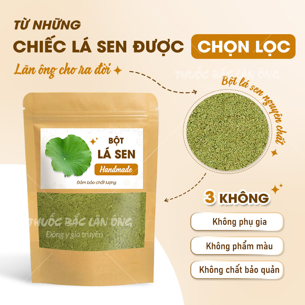 Bột lá sen nguyên chất 100g (Hỗ trợ giảm mỡ máu, kiểm soát cân nặng, an thần, stress)