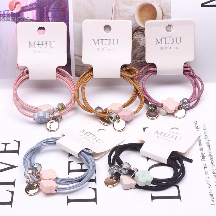 Set 2 dây cột tóc hoa 4 cánh màu đen - kireicos