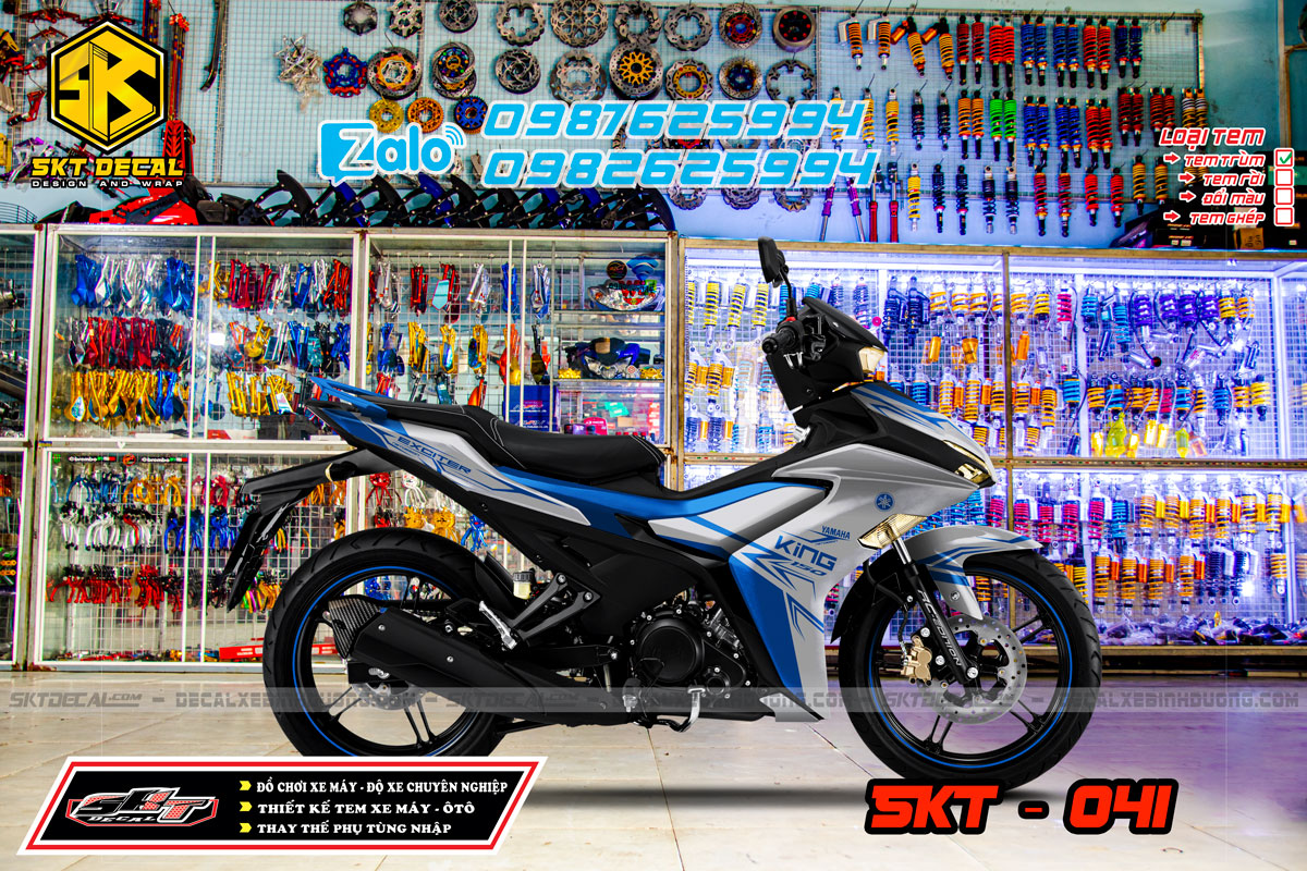 Tem trùm exciter 155 xanh bạc king chỉ