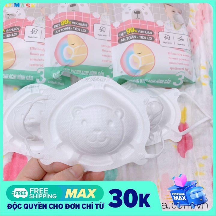 Khẩu trang gấu Kichi cho bé sơ sinh set 3 cái
