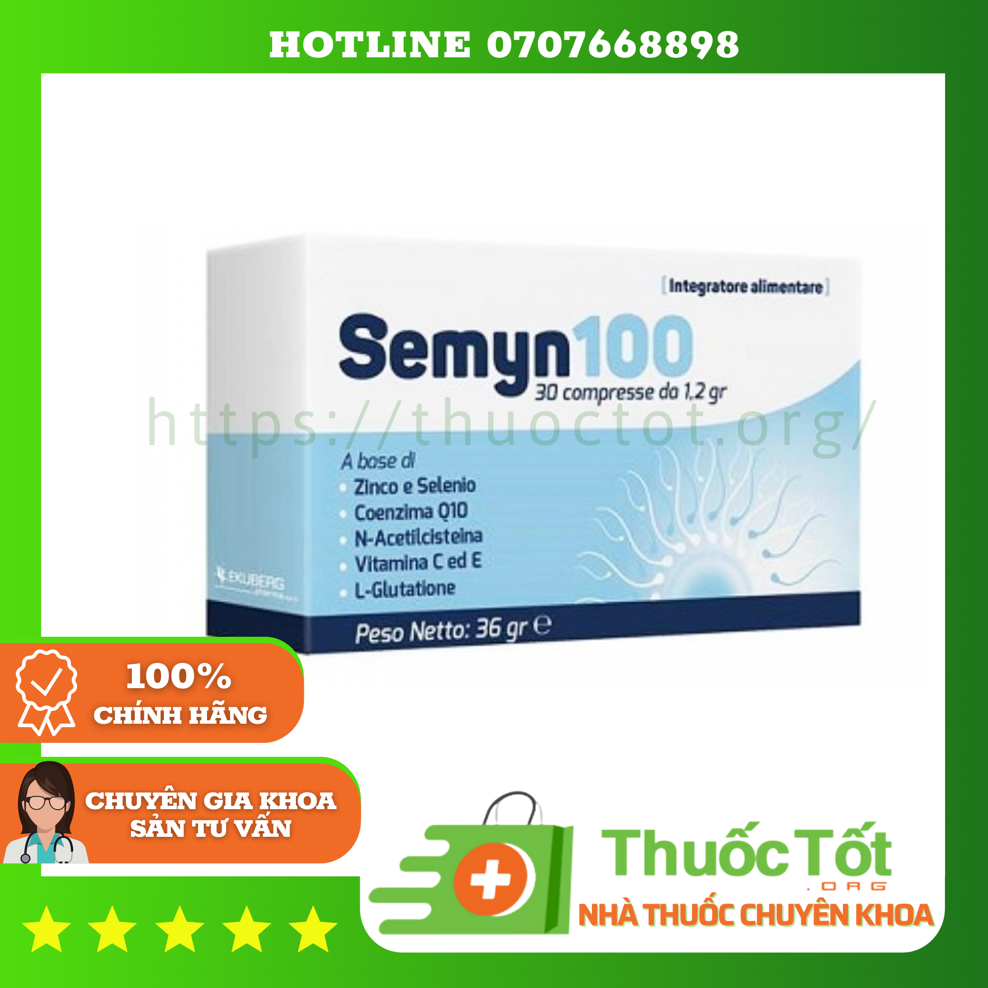Semyn 100 hỗ trợ điều trị tinh trùng yếu, tinh trùng ít, dị dạng