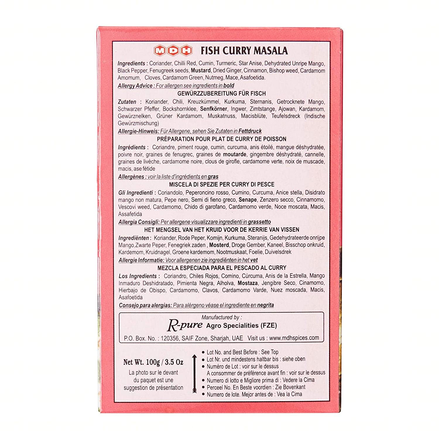 Bột gia vị cà ri cá Ấn Độ MDH Fish Curry Masala 100gr
