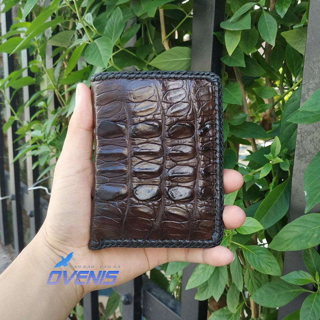 [FREE SHIP] VÍ BÓP DA CÁ SẤU DÁNG ĐỨNG 2 MẶT ĐAN VIỀN MADE BY OVENIS