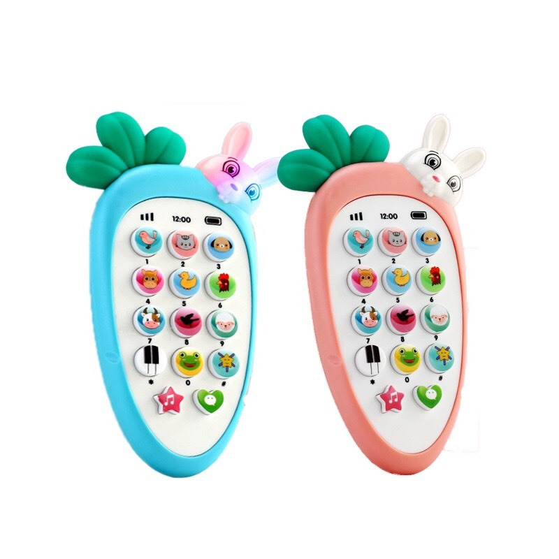 [Tặng kèm Pin & dây đeo] Điện thoại Cà rốt dễ thương phát nhạc kể chuyện - Đồ chơi âm thanh kích thích thị giác cho bé trai bé gái - Smart Baby