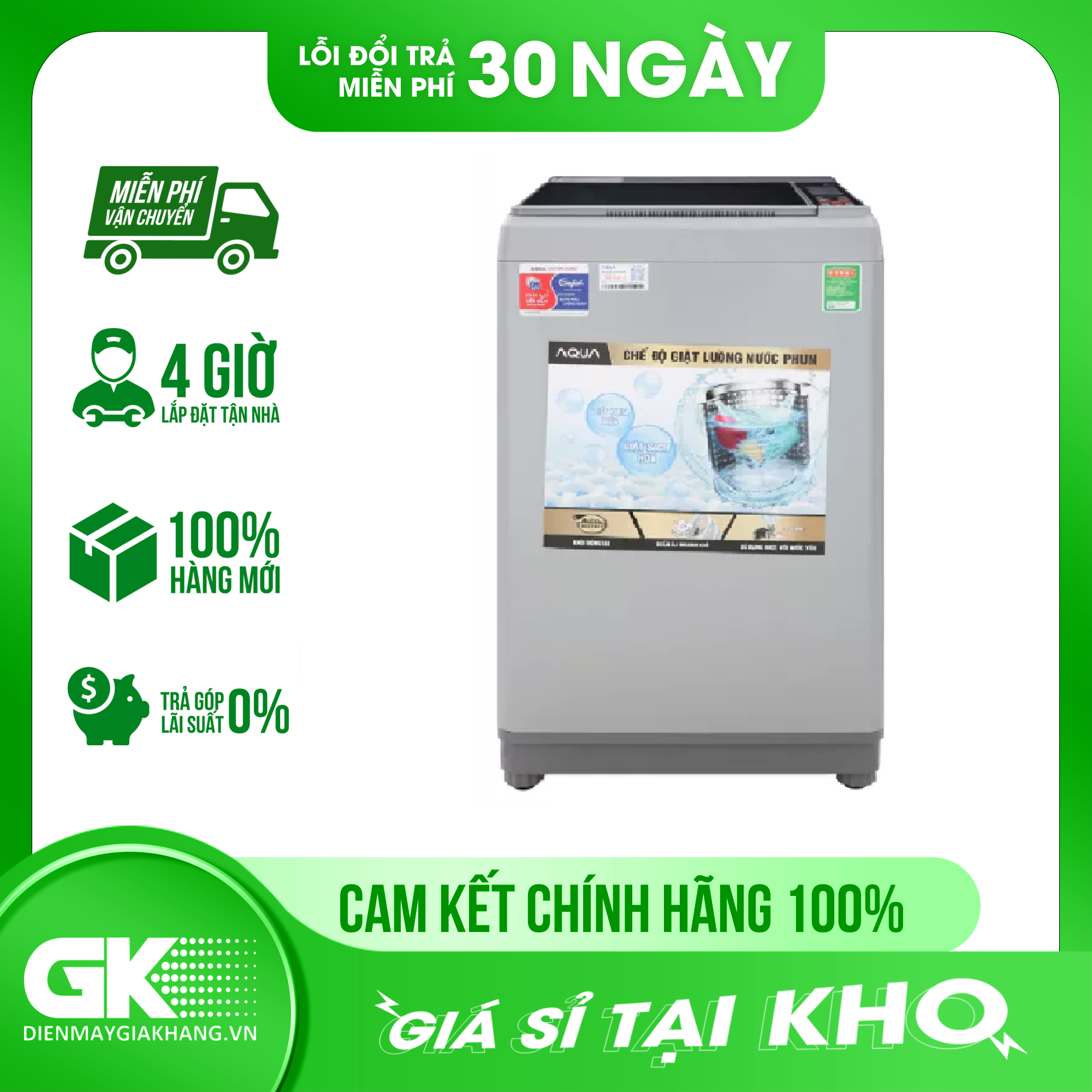 Máy giặt Aqua 9 Kg AQW-S90CT(S) - GIAO TOÀN QUỐC - FREESHIP HCM