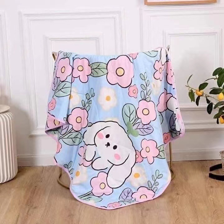 Mền chăn đũi gấu thỏ dâu hồng cho bé