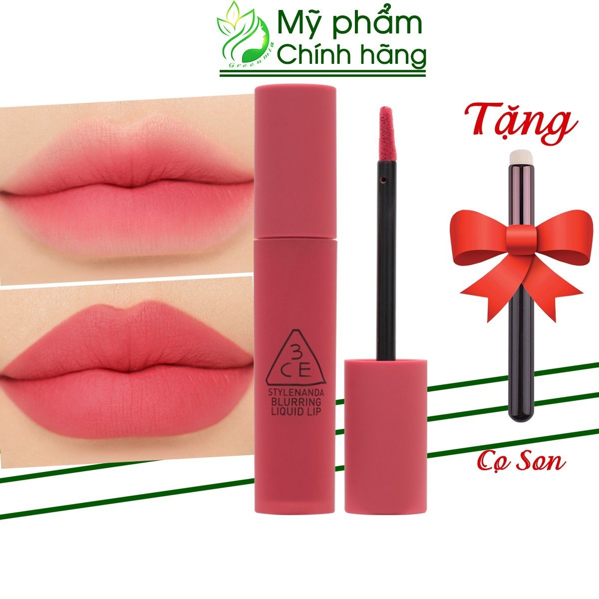 Son tint 3ce blurring liquid lip chapter pink – màu hồng khô pha đỏ lạnh bền màu