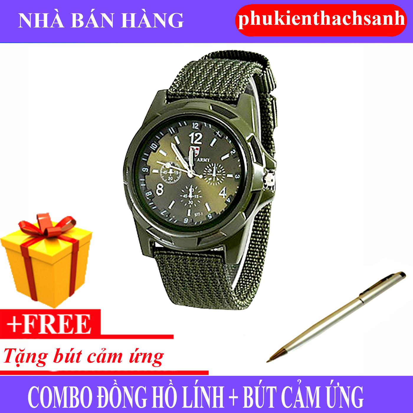 Combo Đồng hồ lính + Bút cảm ứng