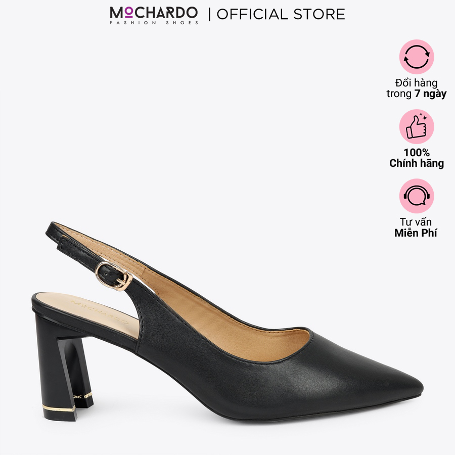 Giày slingback mũi nhọn da lì gót kiểu cao 7cm MOCHARDO HL-11
