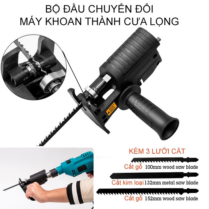 Bộ Chuyển Đổi Máy Khoan Thành Máy Cưa Lọng Cầm Tay (Tặng kèm 3 lưỡi cưa).