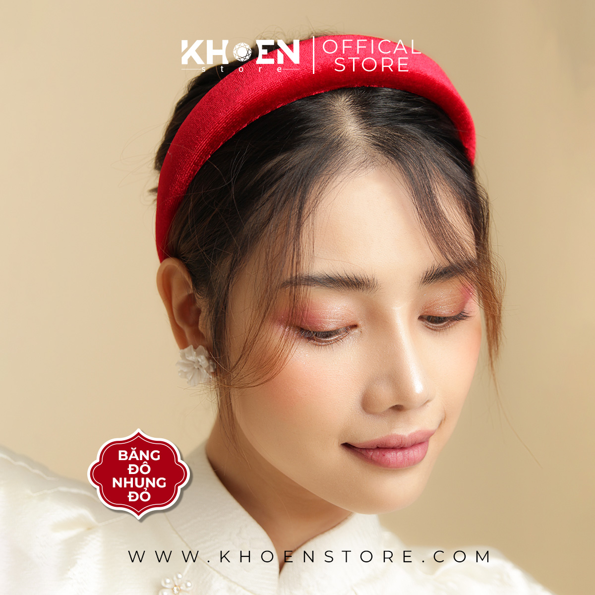 Cài tóc - Băng đô nhung đỏ - Khoen Store