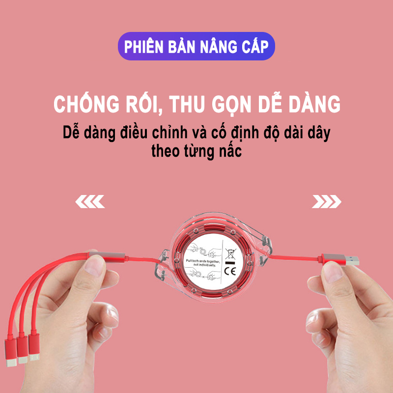 Cáp sạc dây rút đa năng 3 đầu