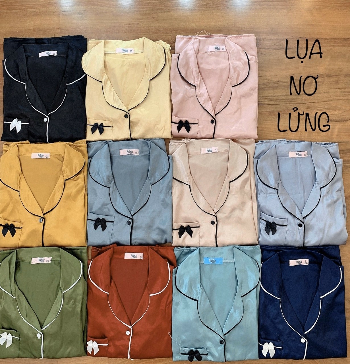 Đồ bộ pizama phi lụa lửng nơ mặc nhà