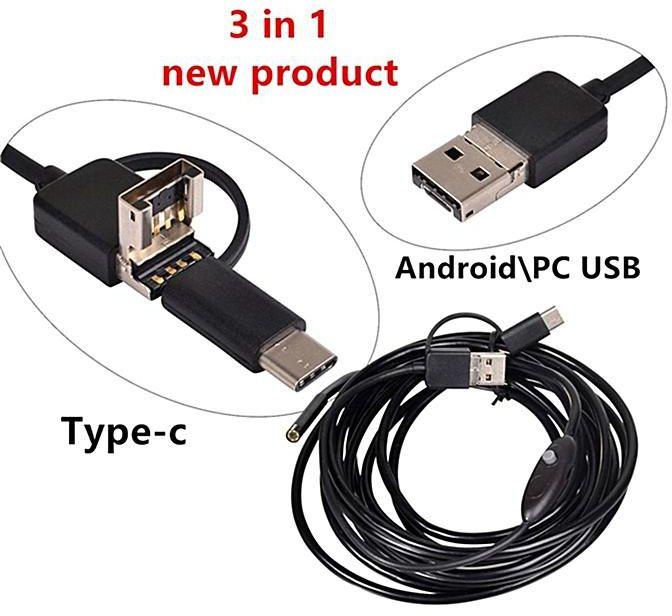 Camera 3in1 Endoscope đường kính 5.5mm dài 1m độ nét cao