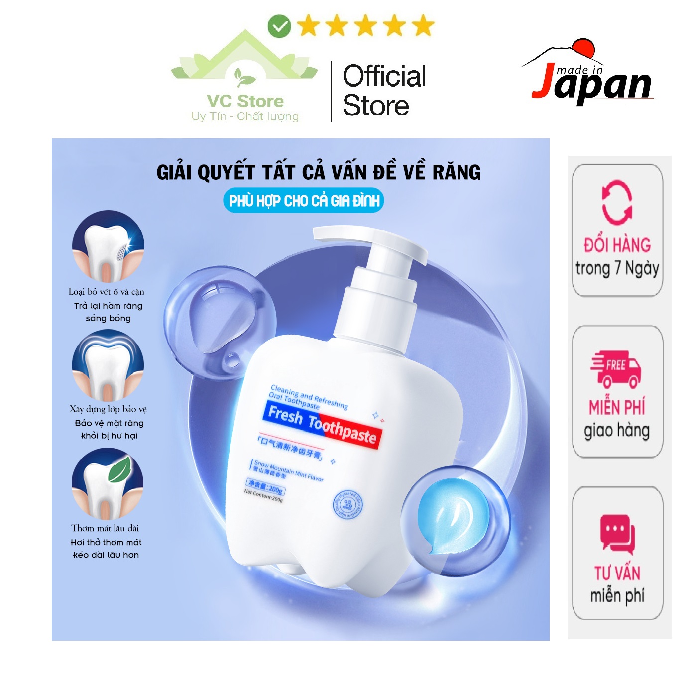 Kem đánh răng liquid toothpaste nhật bản - giúp răng trắng sáng, loại bỏ ố vàng, hơi thở thơm mát