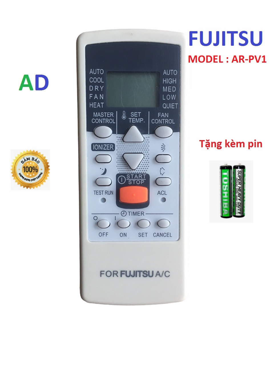 Điều khiển điều hòa Fujitsu AR-PV1 loại 1 nút đỏ ở giữa - Remote Fujitsu AR-PV1 - Remote máy lạnh Fujitsu loại tốt thay thế cho khiển zin theo máy