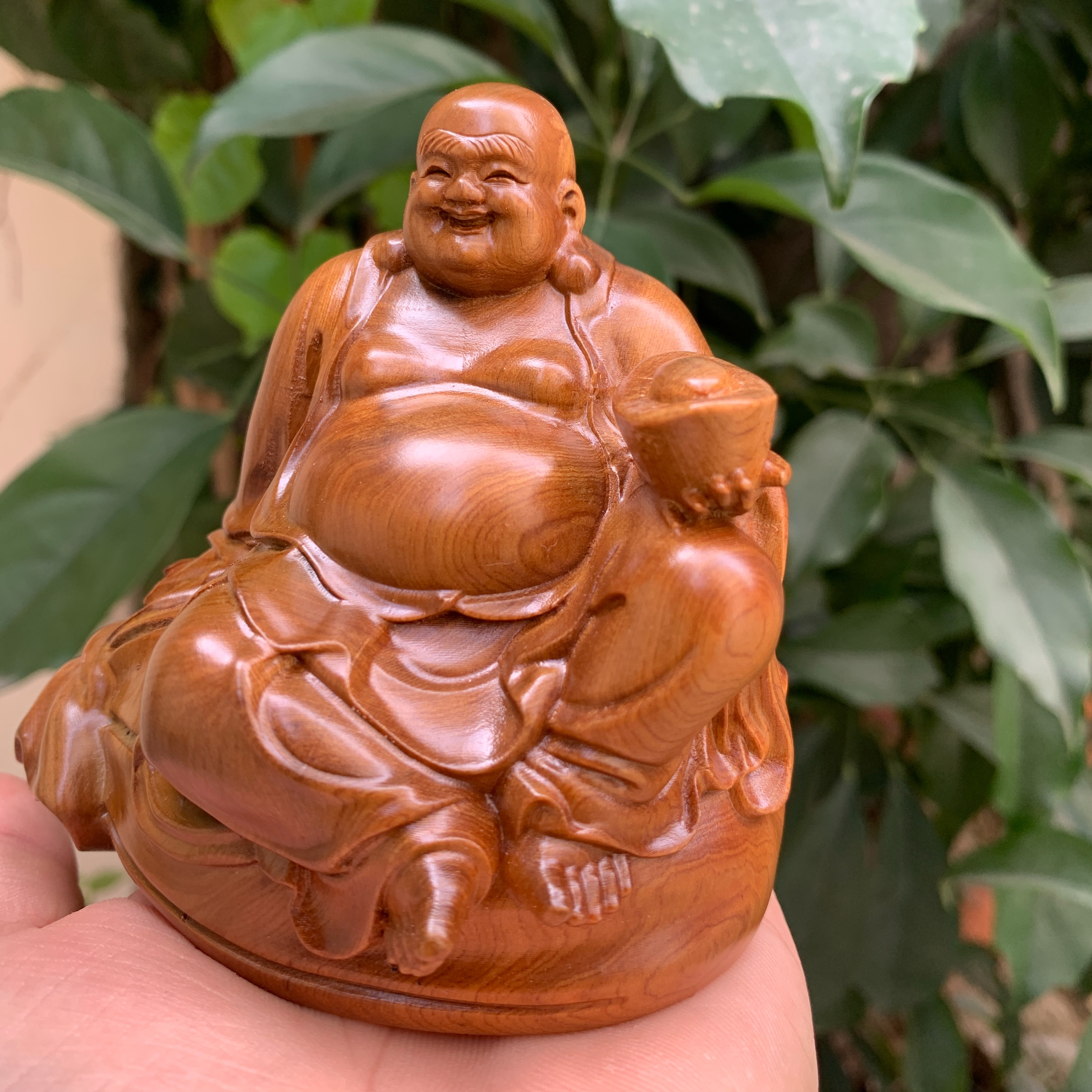 Tượng phật di lặc gỗ bách xanh (Cao 10 ngang 10 sâu 9 cm)