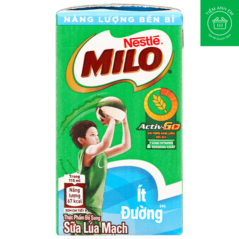 Lốc 4 hộp thức uống lúa mạch uống liền ít đường Milo Active Go 115ml
