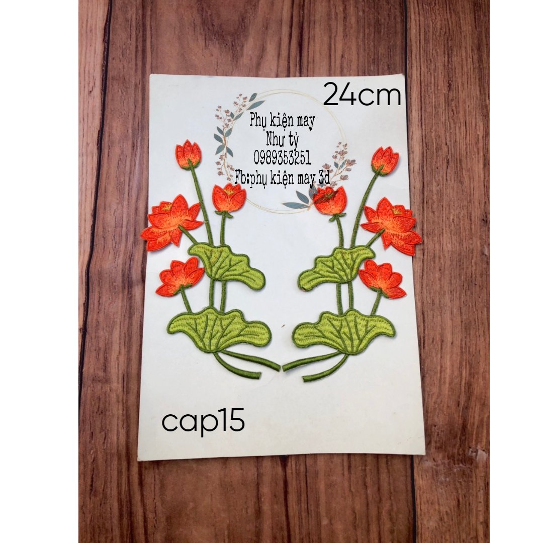 (cặp sen thêu ủi) cặp ren thêu ủi xinh xắn 24cm