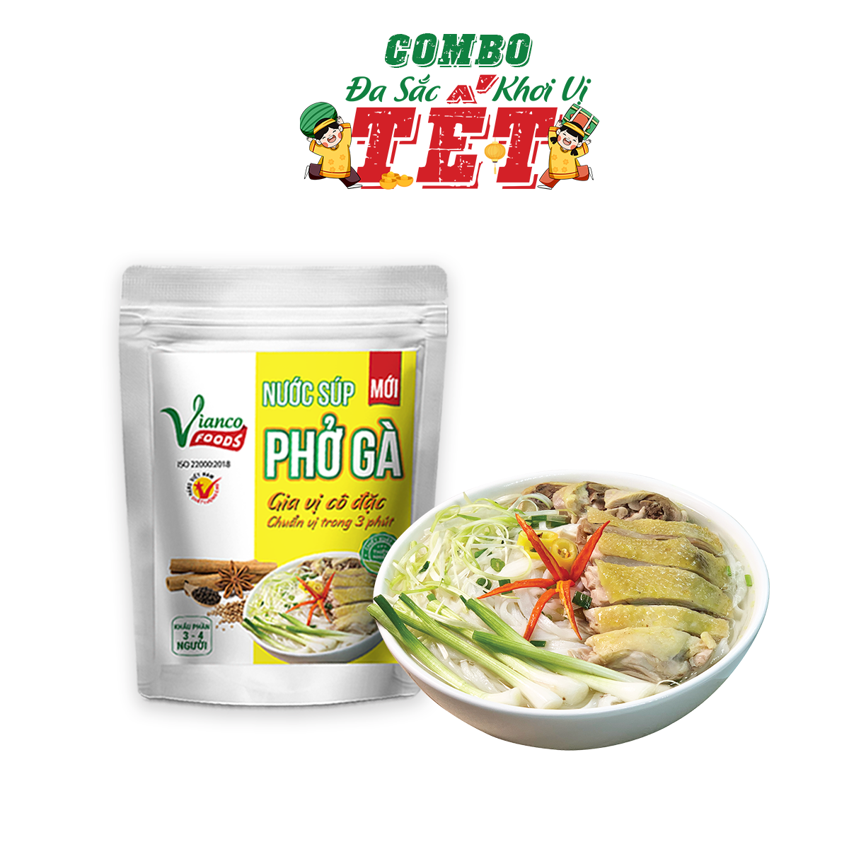 Combo 3 gói nước xốt hoàn chỉnh vị Phở gà Vianco gói 210g nêm sẵn Gia Vị Việt Ấn gia vị Vianco