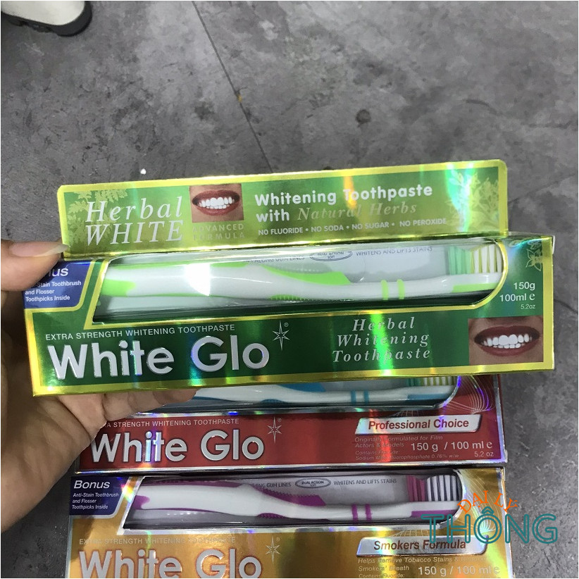 WHITE GLO 150g toothpaste set (red/purple/blue/yellow/white)