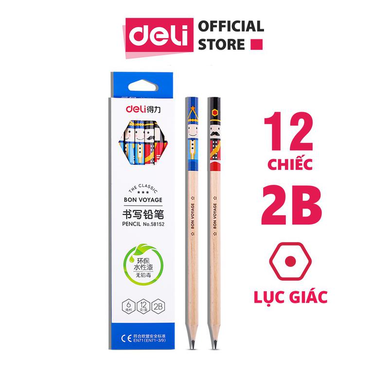 Combo 3 cây bút chì gỗ họa tiết hoạt hình hb/2b - deli 58151 / 58152