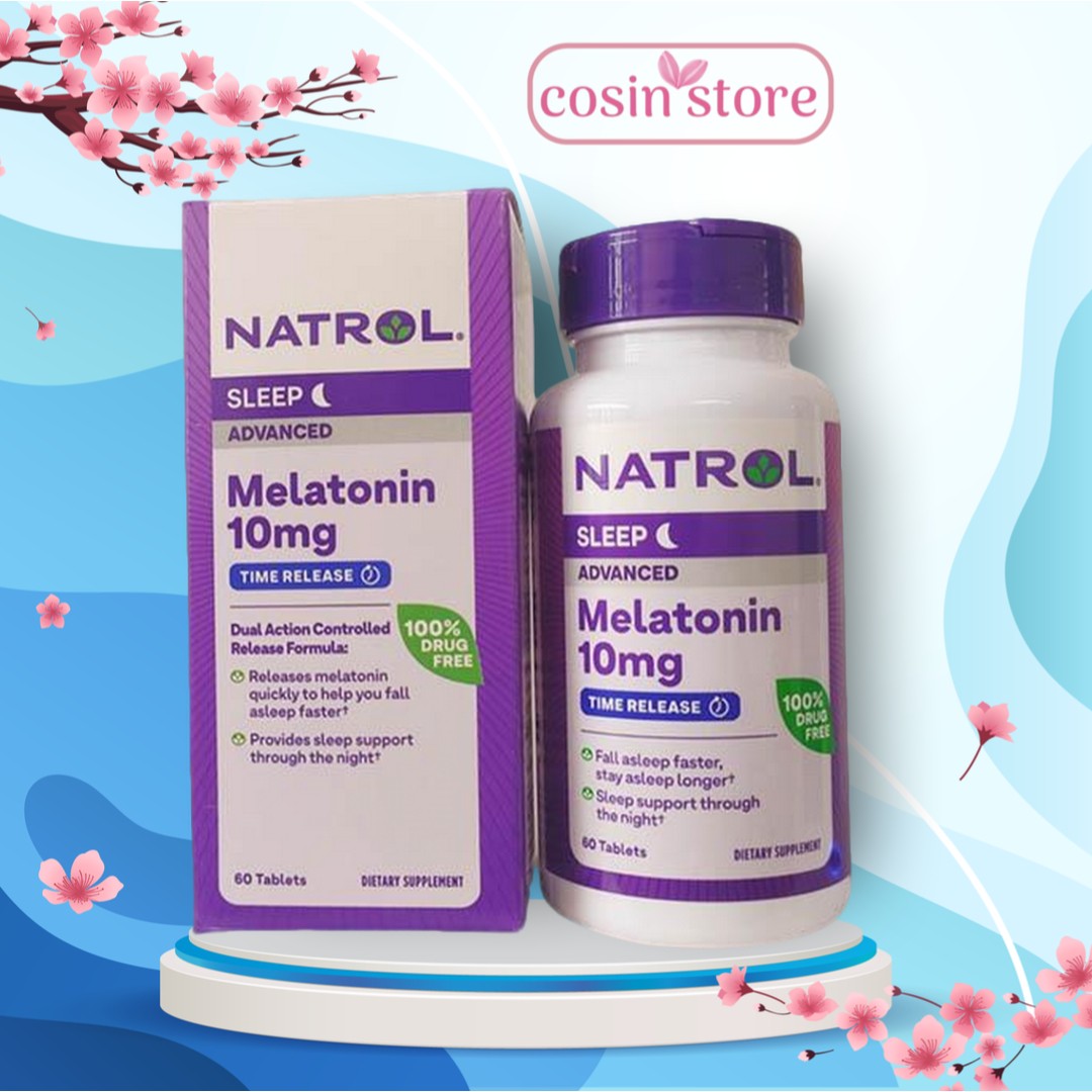 Viên uống Natrol Melatonin Advanced Maximum Strength Sleep 10mg 60 viên hỗ trợ cải thiện giấc ngủ Natrol Melatonin 10mg không mùi - Cosin Store