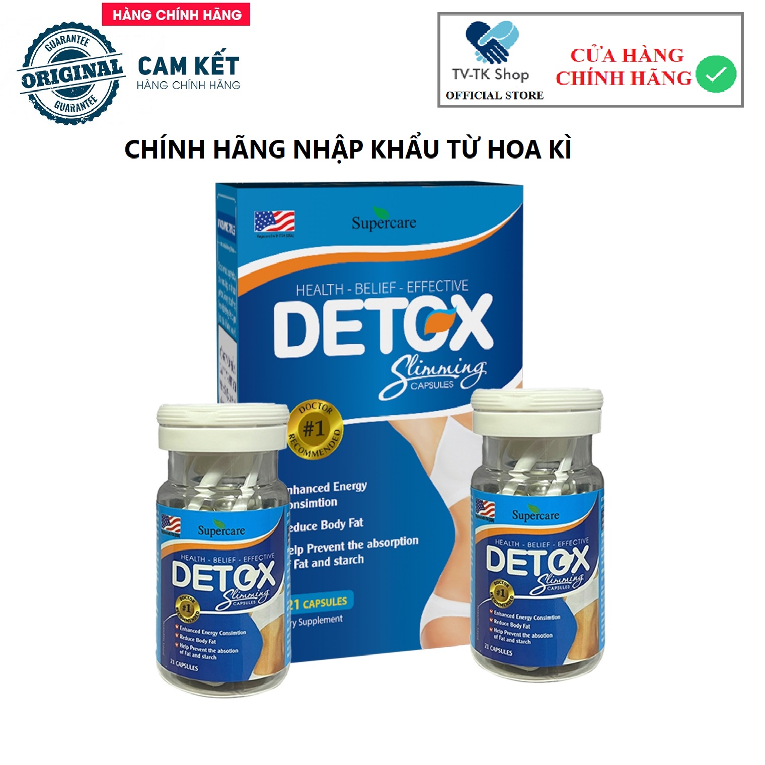 Combo 2 Hộp Thảo Dược Giảm Cân Detox Slimming Capsules USA - 42 Viên/Hộp