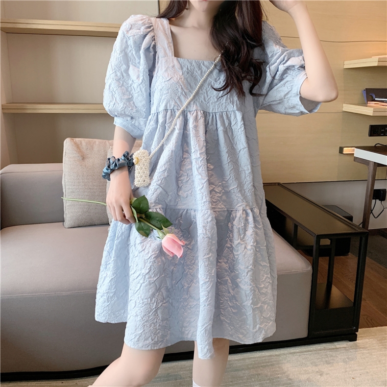 Đầm ngắn babydoll gấm hoa cổ vuông tay phồng công chúa DN027 Xưởng Của Vi