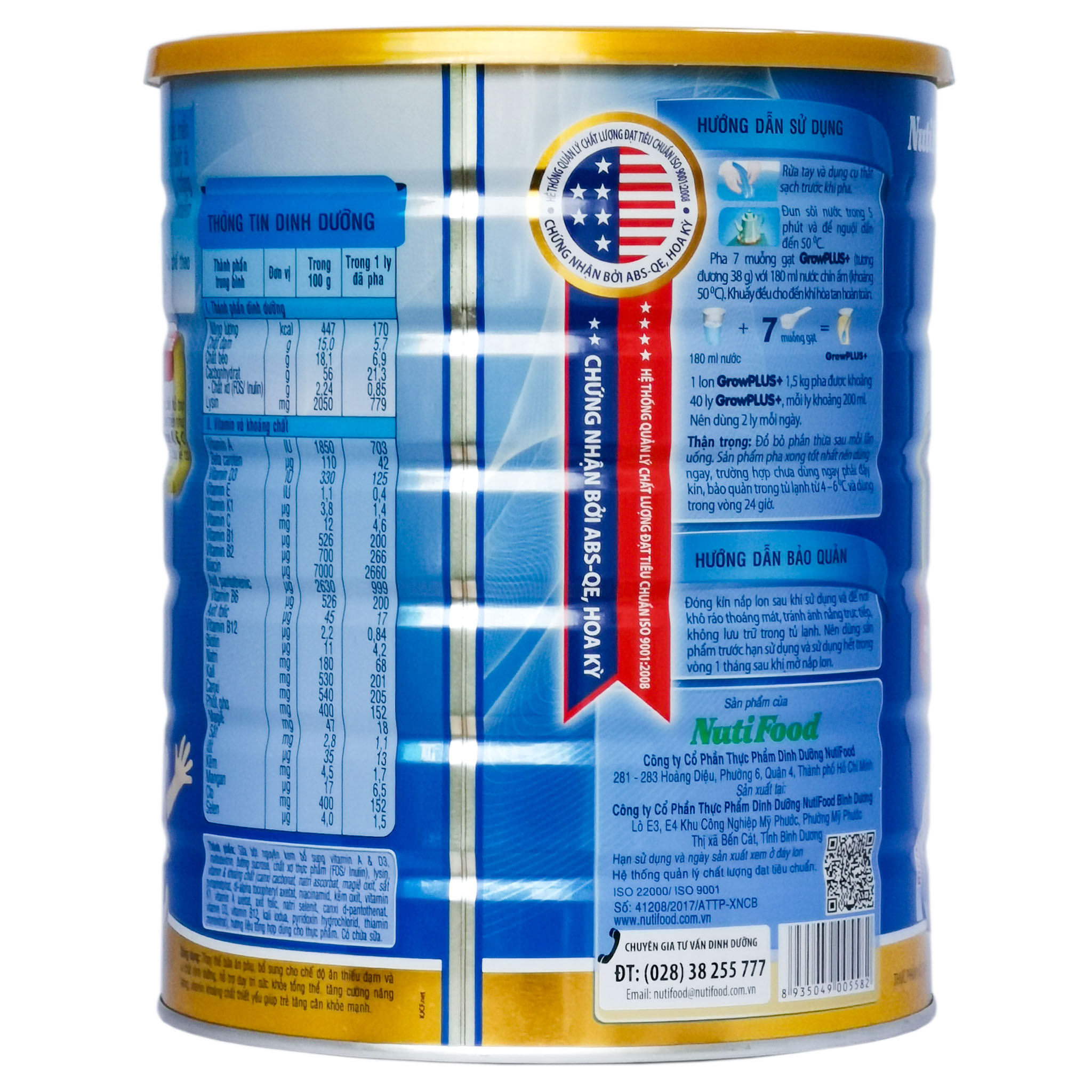 Sữa Bột Nutifood Grow Plus+ Xanh 1+/2+ Hộp 1,5kg (Dinh dưỡng hiệu quả giúp trẻ tăng cân khỏe mạnh từ 1~10 tuổi)