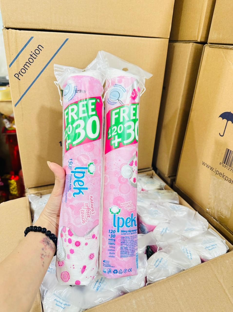[Tặng bông care4u 233 miếng] THÙNG BÔNG TẨY TRANG IPEK 150 MIẾNG (30 GÓI/ THÙNG)