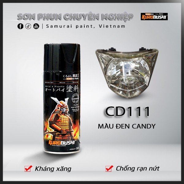 Sơn xịt Samurai [Chính Hãng ] Đen Candy CD111* - (màu khói sơn chóa đèn) 400ml