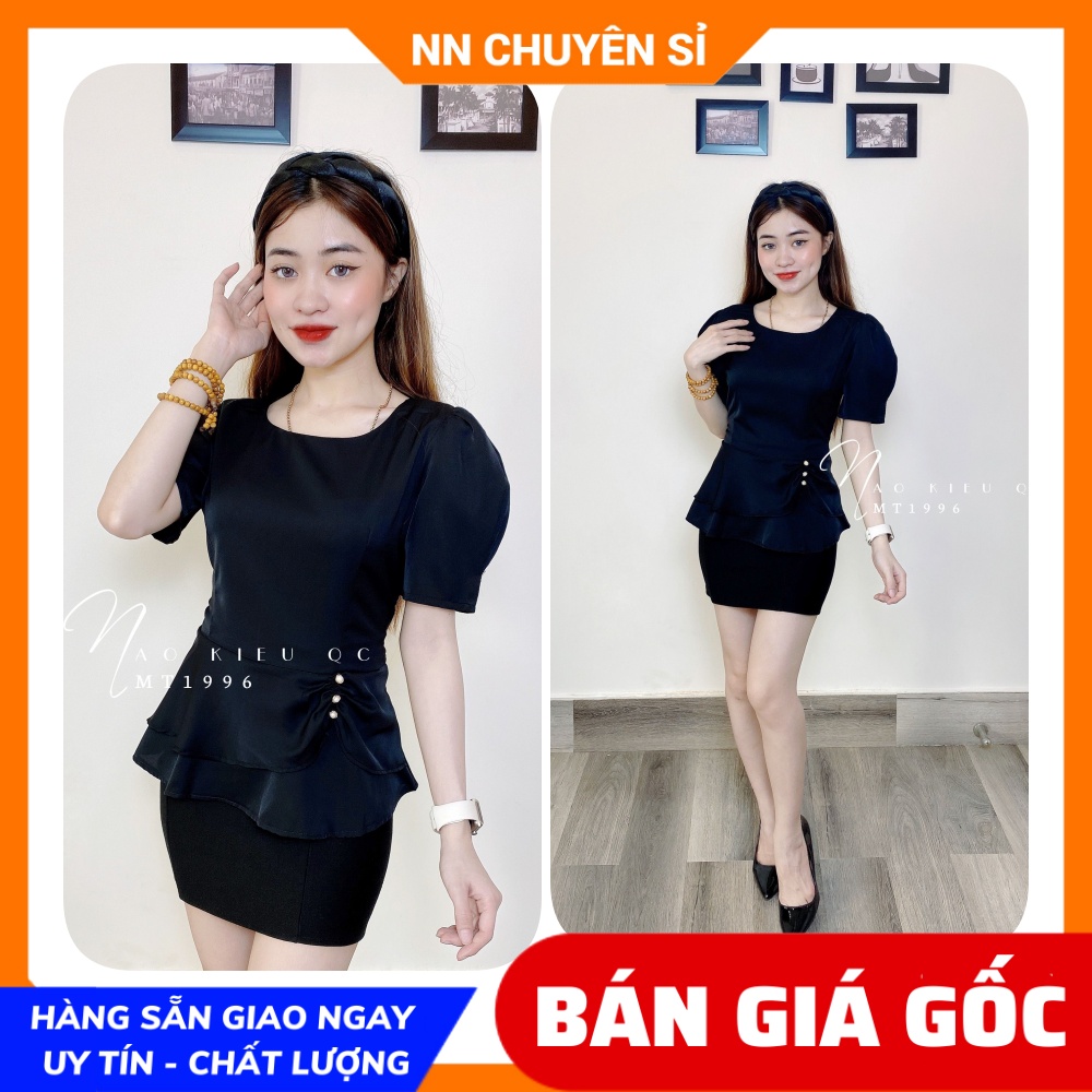 Áo kiểu công sở cho nữ dáng peplum cổ tròn phối cườm  - chất vải kate lụa mềm mịn cao cấp 🛑 Áo công sở nữ 🛑 Áo kiểu chất đẹp ❤ Áo tay ngắn phồng 🛑 Áo cổ V ❤ Áo kiểu cao cấp  MT1996