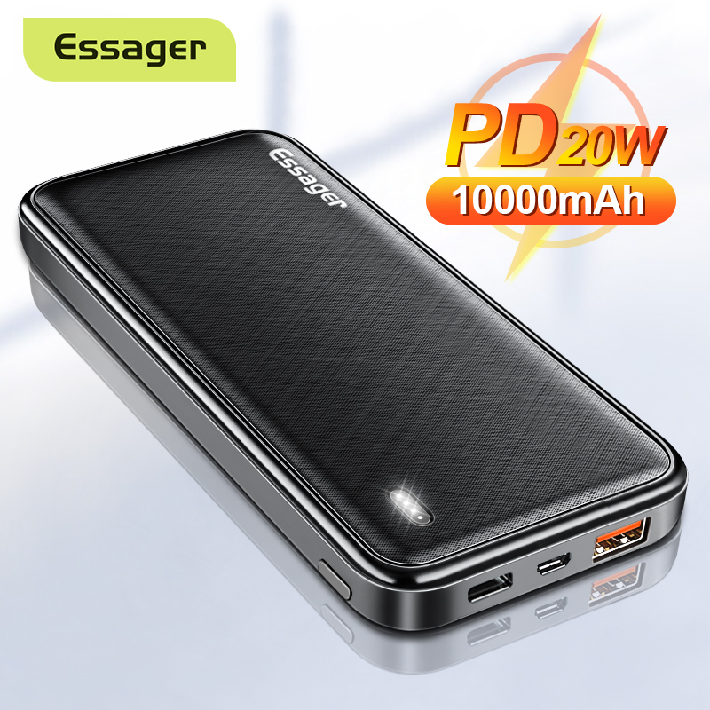 Sạc Dự Phòng ESSAGER 20W 10000mAh Siêu Mỏng Siêu Nhẹ 2 Cổng vào & 2 Cổng ra tiện lợi Sạc Tương thích với iPhone 11 12 pro Samsung Note 10 HUAWEI Xiaomi